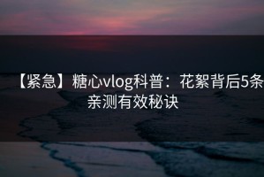 【紧急】糖心vlog科普：花絮背后5条亲测有效秘诀