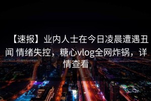 【速报】业内人士在今日凌晨遭遇丑闻 情绪失控，糖心vlog全网炸锅，详情查看